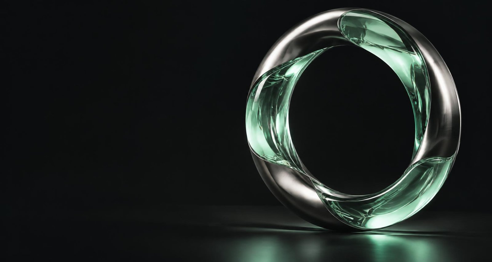 Sculptural mint glass and polished titanium, expressing connected technology